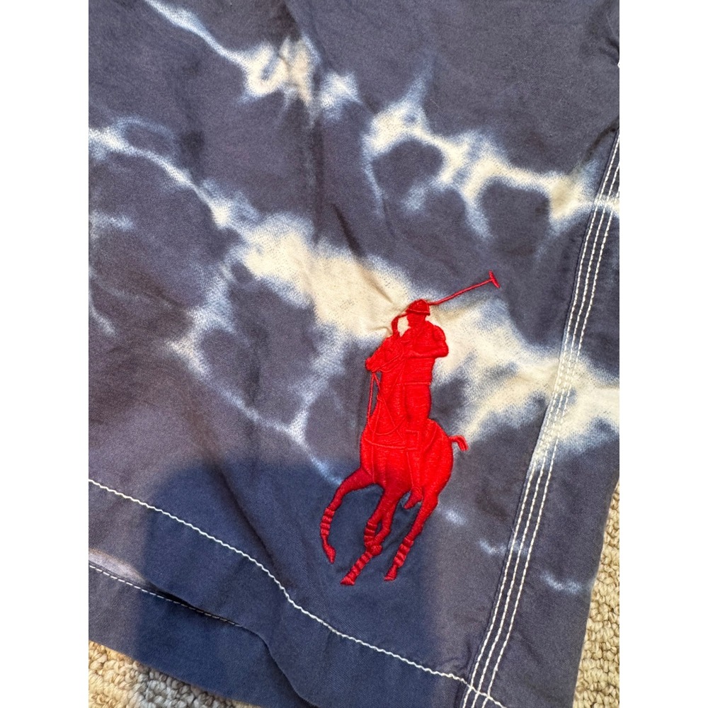 Polo Ralph Lauren Tie Dye Swim Trunks Big Pony Blue White Board Shorts Mens L - Picture 4 of 14